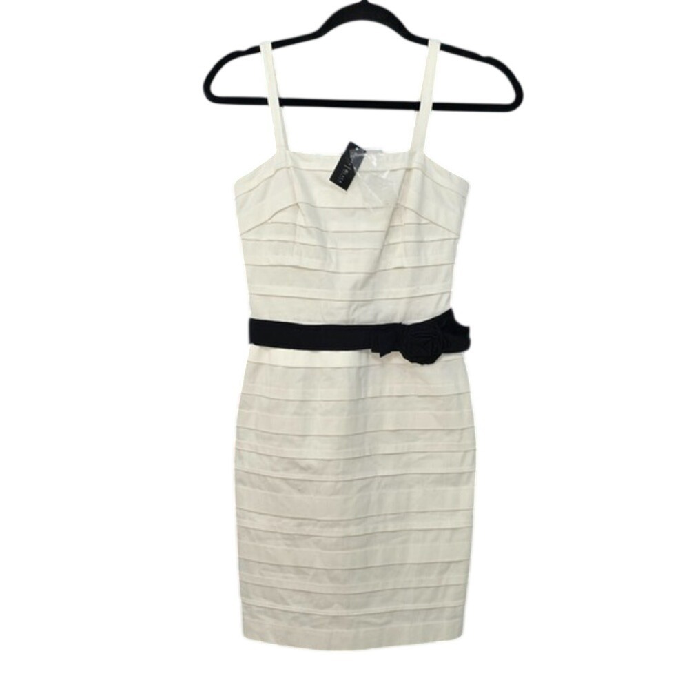 White‎ House Black Market Dress Sleeveless Sheath White Black Bow Detail Size 00